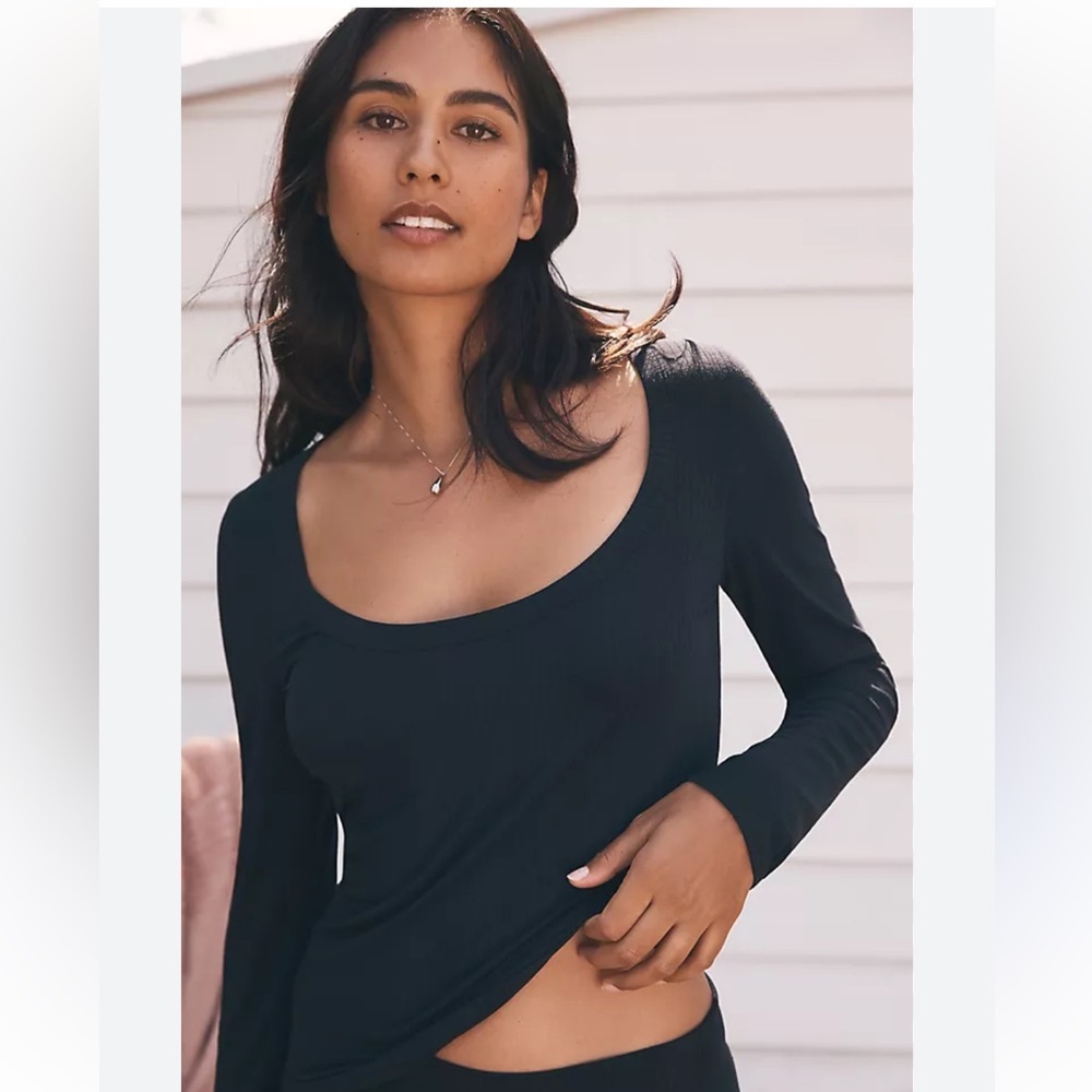 Anthropologie 🍂Stradivarius Grey LongSleeve Textured Top-Braided Detail SzM EUC​